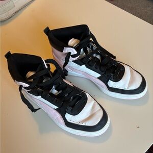 Puma High Top Sneakers Womens Pink Black White Lace Up Athletic Shoes